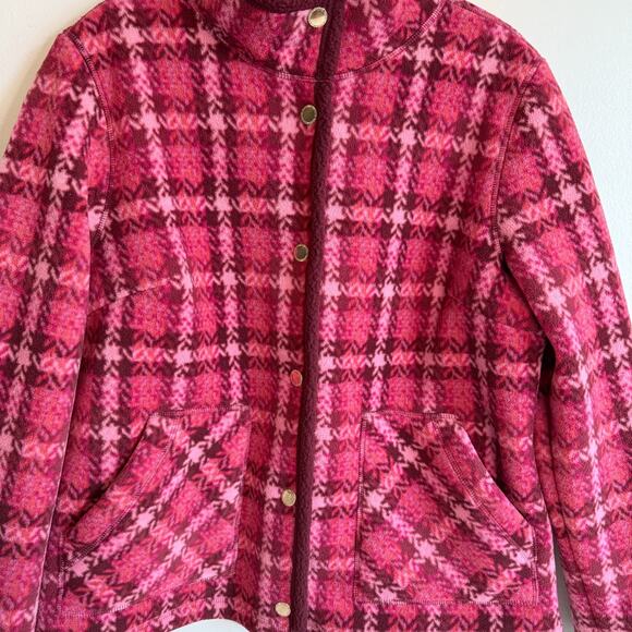 Isaac Mizrahi Live Womens Red Plaid Fleece Full Button Jacket Med Walking - Picture 2 of 13